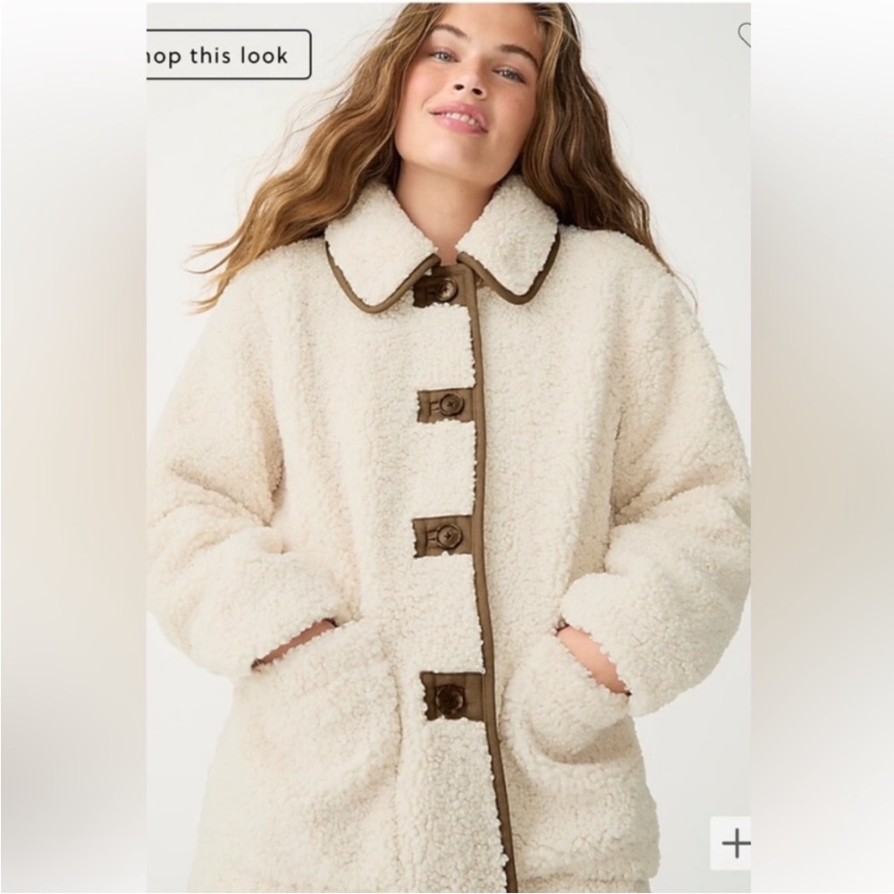 🛍️🎉 JCREW NEW! W/TagTeddy Sherpa Jacket Button Up Coat Dusty Ivory Sz Sm #BJ975